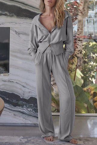 Hooded Zip Jacket with Matching Pants Set