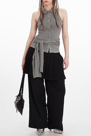 Button-Up Tie Waist Tank Top