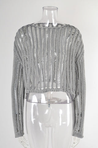 Open-Knit Long Sleeve Blouse