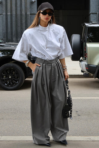 Pleated Wide-Leg Casual Pants