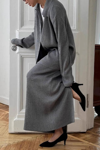 Button-Front Skirt Set with Collar