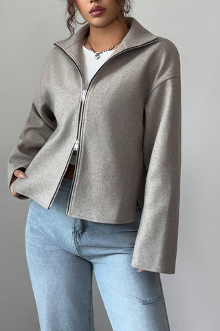 Zip-Front Casual Cropped Jacket