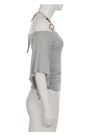 Off-Shoulder Ruched Blouse with Tie Straps