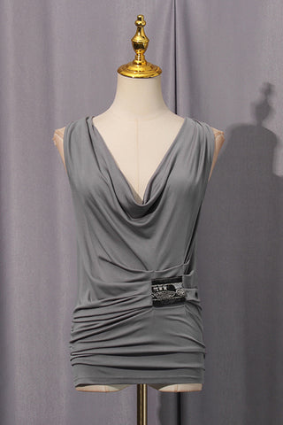 Draped Cowl Neck T-Shirt with Embellishment