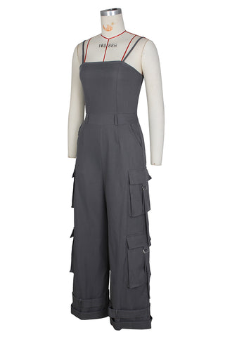 Wide-Leg Cargo Jumpsuit with Straps