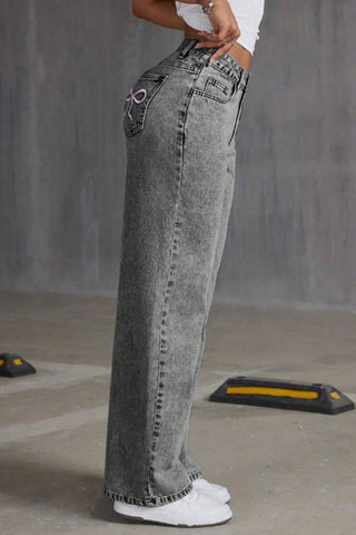 Bow Detail Straight Jeans