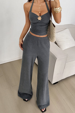 Ribbed Halter Neck Pants Set
