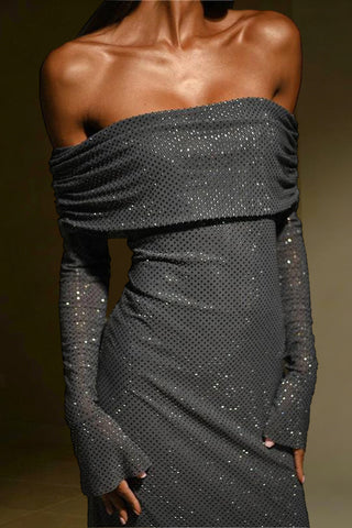 Off-Shoulder Sparkling Evening Dress