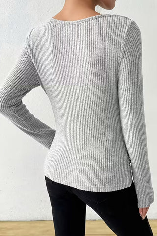 Ribbed Draped Neck Knit Top