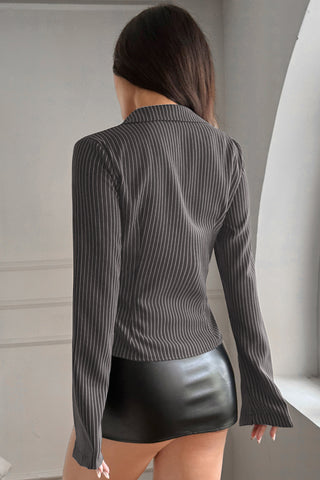 Striped Button-Front Blouse