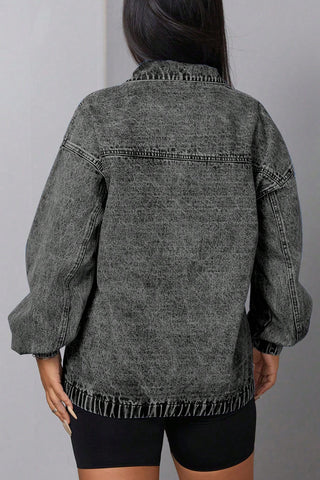 Zip-Front Denim Pullover Blouse