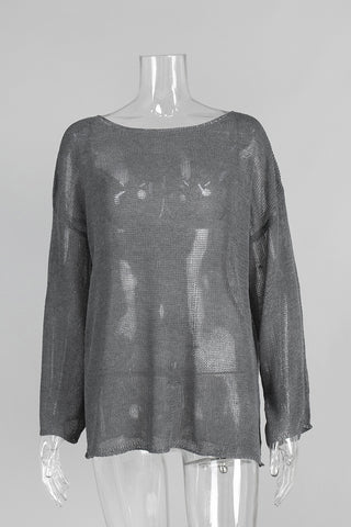 Open-Knit Boat Neck Top