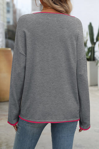 Contrast Trim Relaxed Crewneck Top