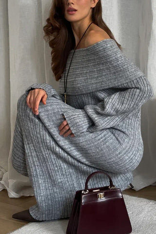 Off-Shoulder Ribbed Casual Dress