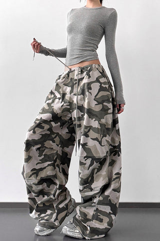 Wide-Leg Camouflage Casual Pants