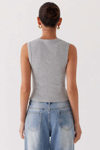 Button-Front Sleeveless Crop Top