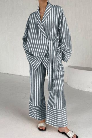 Striped Wrap-Front Pants Set