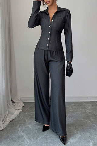 Chic Button-Up Wide-Leg Pants Set