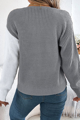 Button-Front Two-Tone Sweater