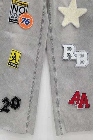 Patchwork Wide-Leg Denim Jeans