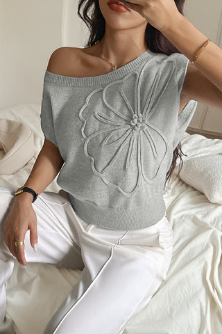 Off-Shoulder Floral Accent Sweater