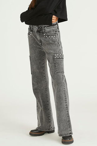 Embellished Straight-Leg Cargo Jeans