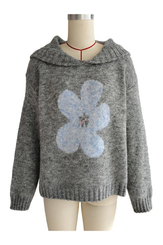 Floral Knit Sweater with Hood