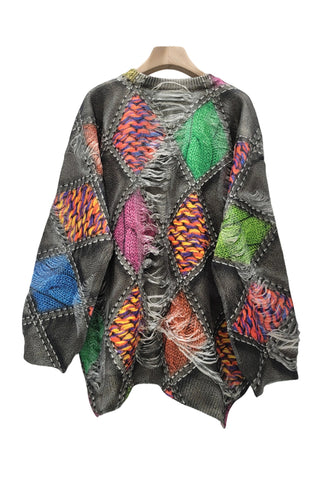 Patchwork Fringed Sweater