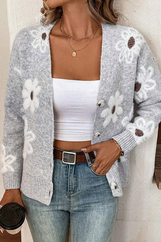 Floral Button-Up Cardigan Sweater