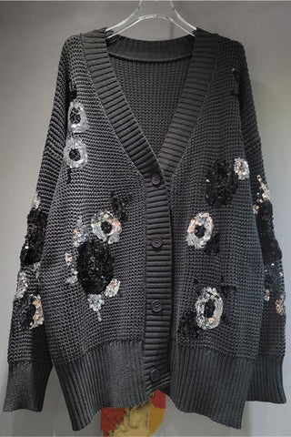 Sequin Embellished Button-Front Cardigan