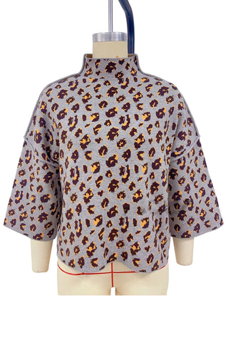 Leopard Pattern Mock Neck Sweater