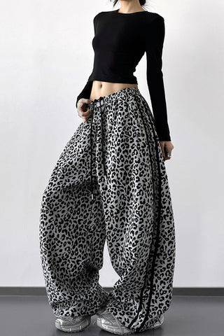 Wild Print Wide-Leg Casual Pants