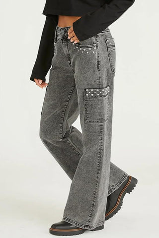 Embellished Straight-Leg Cargo Jeans
