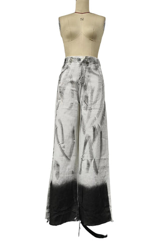 Artistic Ombre Wide-Leg Jeans