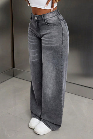High-Waisted Wide Leg Denim Trousers