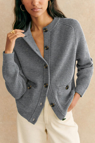 Buttoned Round Neck Cardigan