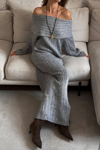 Off-Shoulder Ribbed Casual Dress