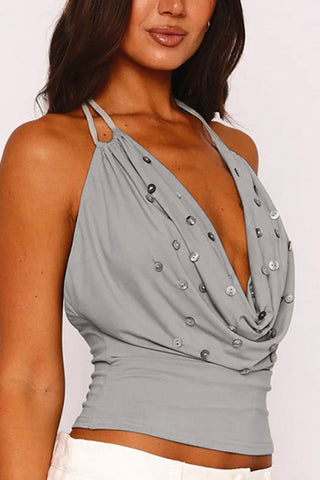 Button Embellished Draped Tank Top