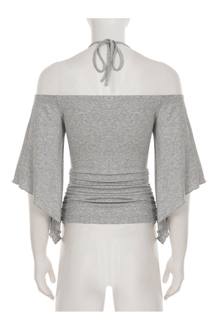 Off-Shoulder Ruched Blouse with Tie Straps