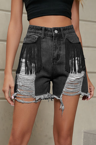 Fringe Detail Denim Shorts