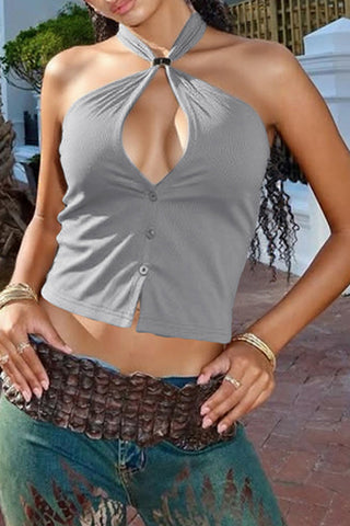 Halter Button-Front Tank Top