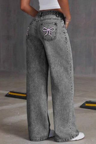 Bow Detail Straight Jeans