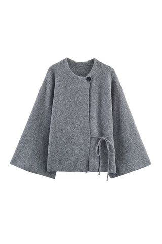 Asymmetrical Tie-Front Cape Jacket