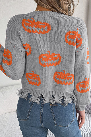 Pumpkin Detail Fringed Sweater