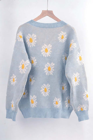 Button-Front Floral Cardigan