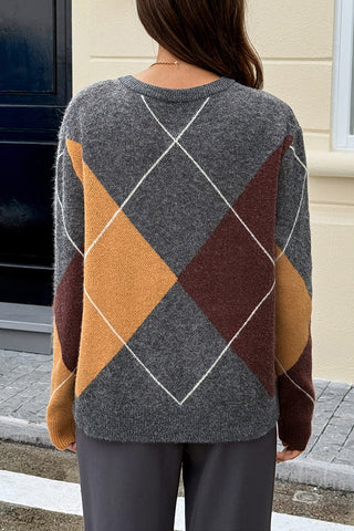 Geometric Pattern V-Neck Sweater