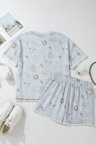 Graphic Tee and Drawstring Shorts Set