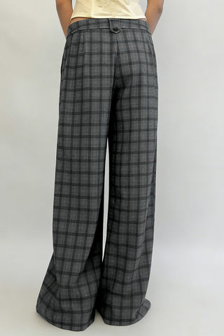 Wide-Leg Plaid Casual Pants
