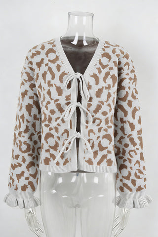 Tie-Front Leopard Print Cardigan