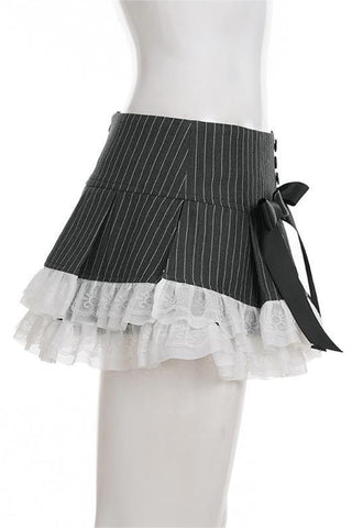 Button-Front Mini Skirt with Bow Accents